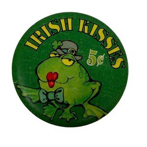 1982 "Irish Kisses 5 cents Frog Pinback Button Pin St. Patrick's Day Paddy